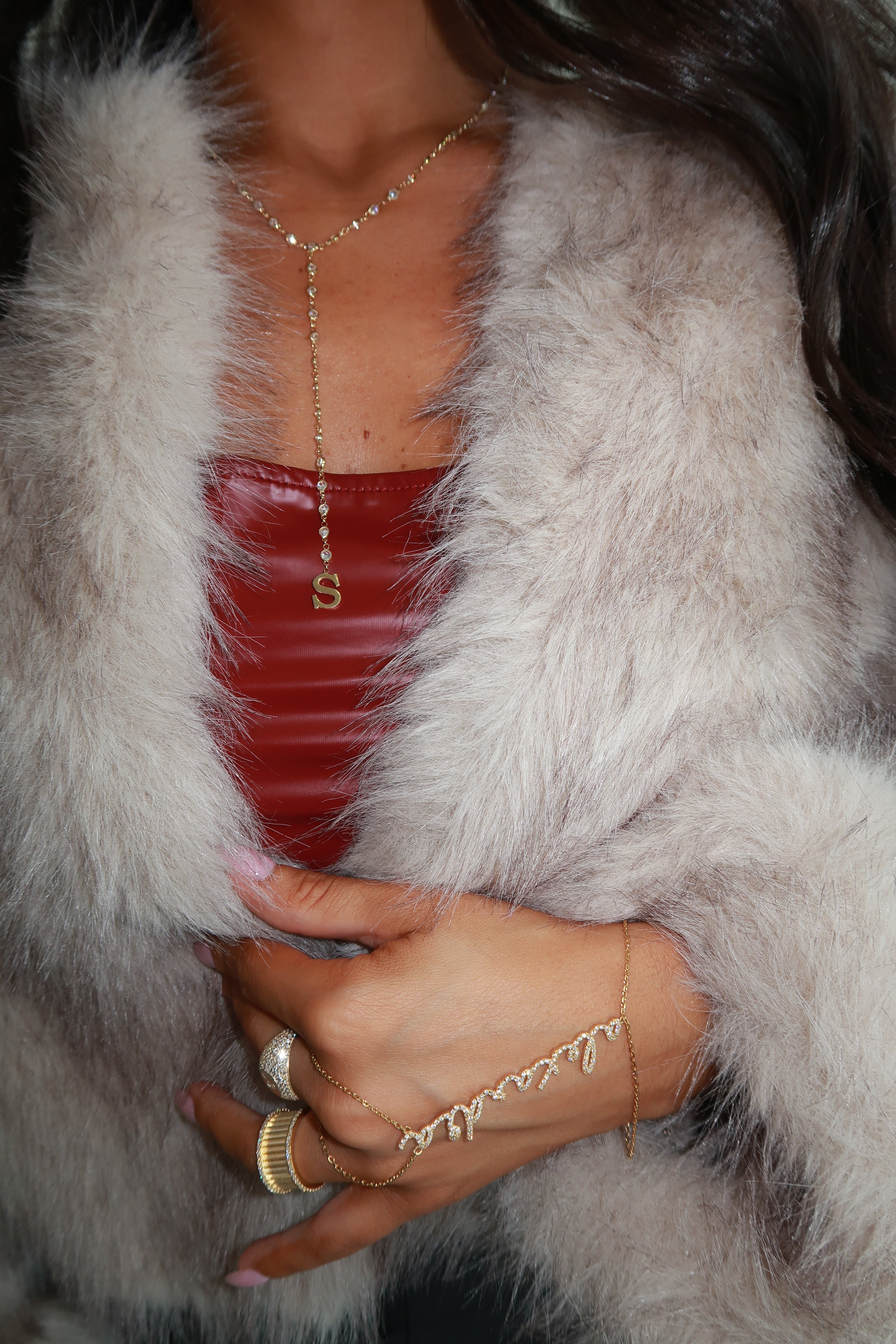 Bezel Lariat Initial Necklace