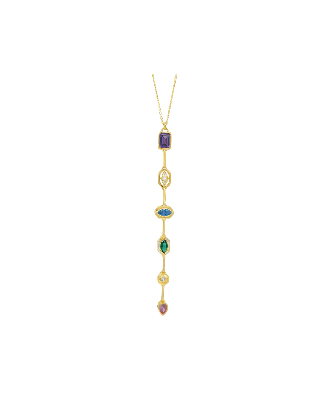 Colored Gem Lariat Necklace