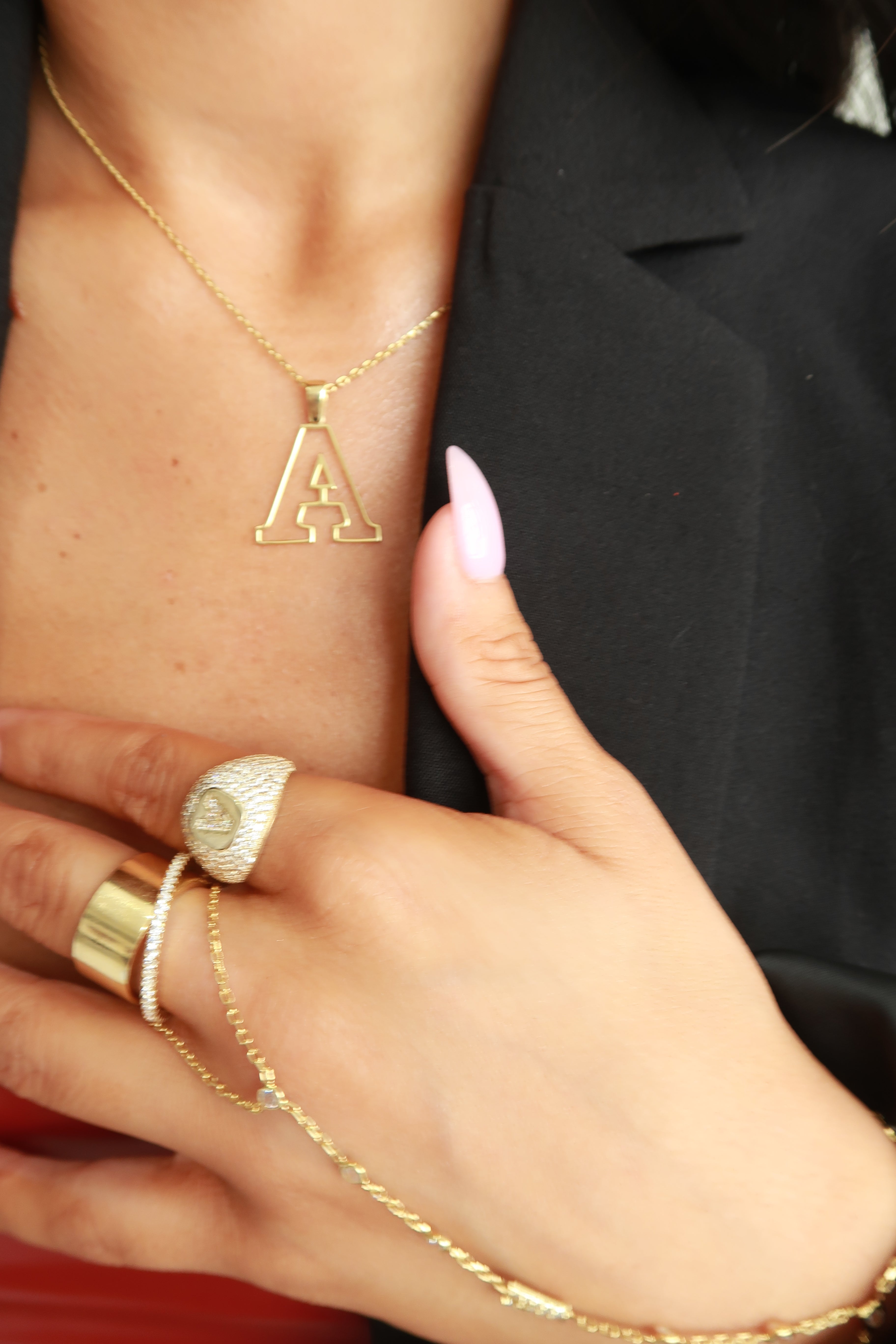 Hollow Initial Block Necklace