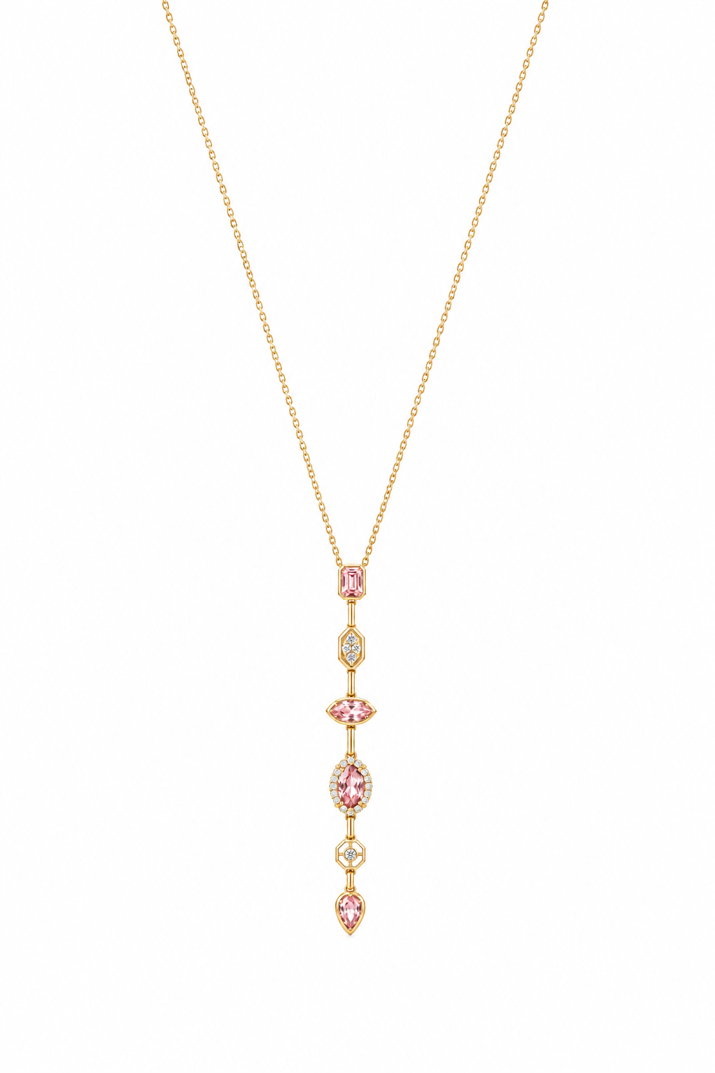 Pink Gem Lariat Necklace