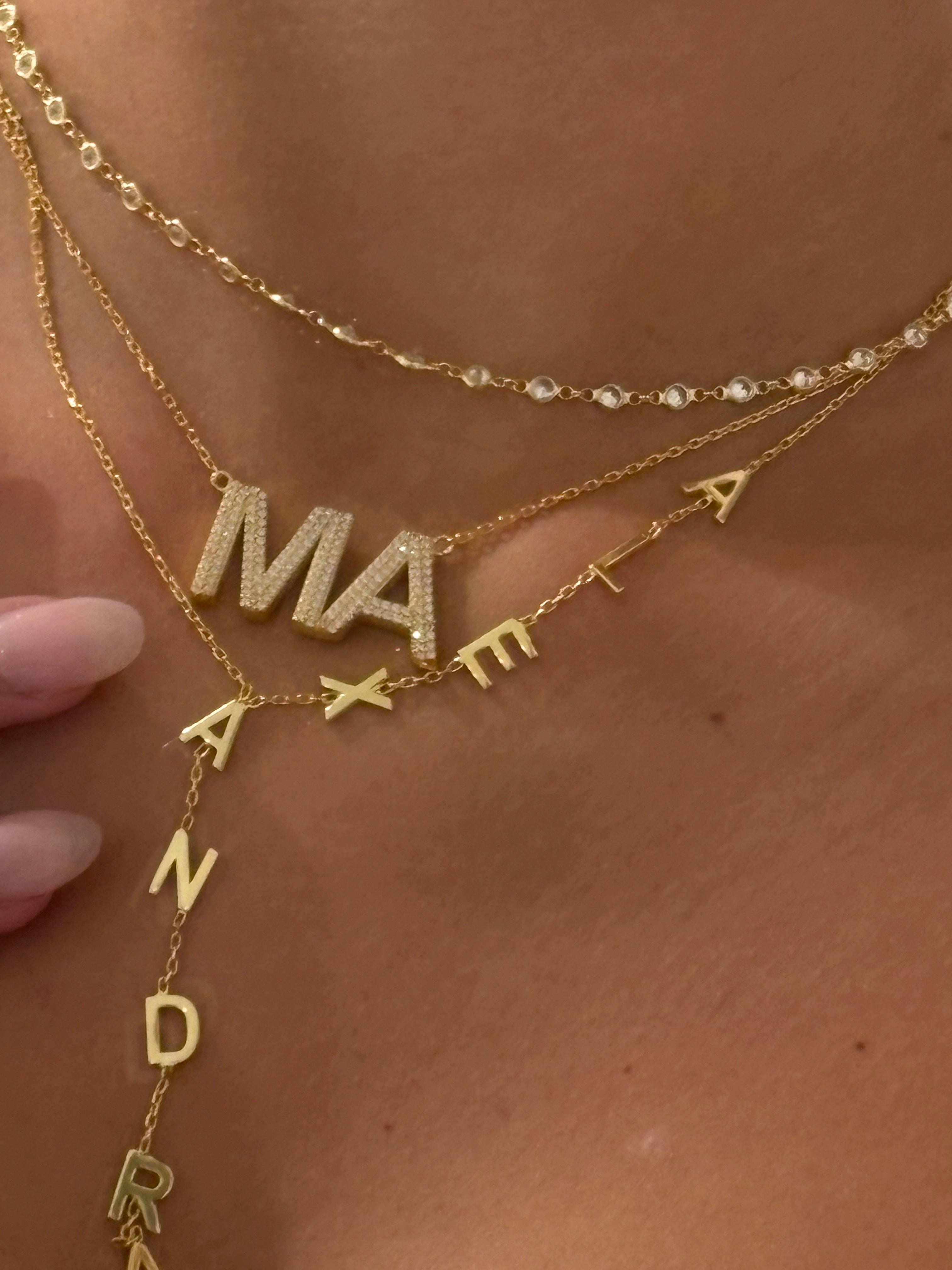 CZ Chunk Initials Necklace
