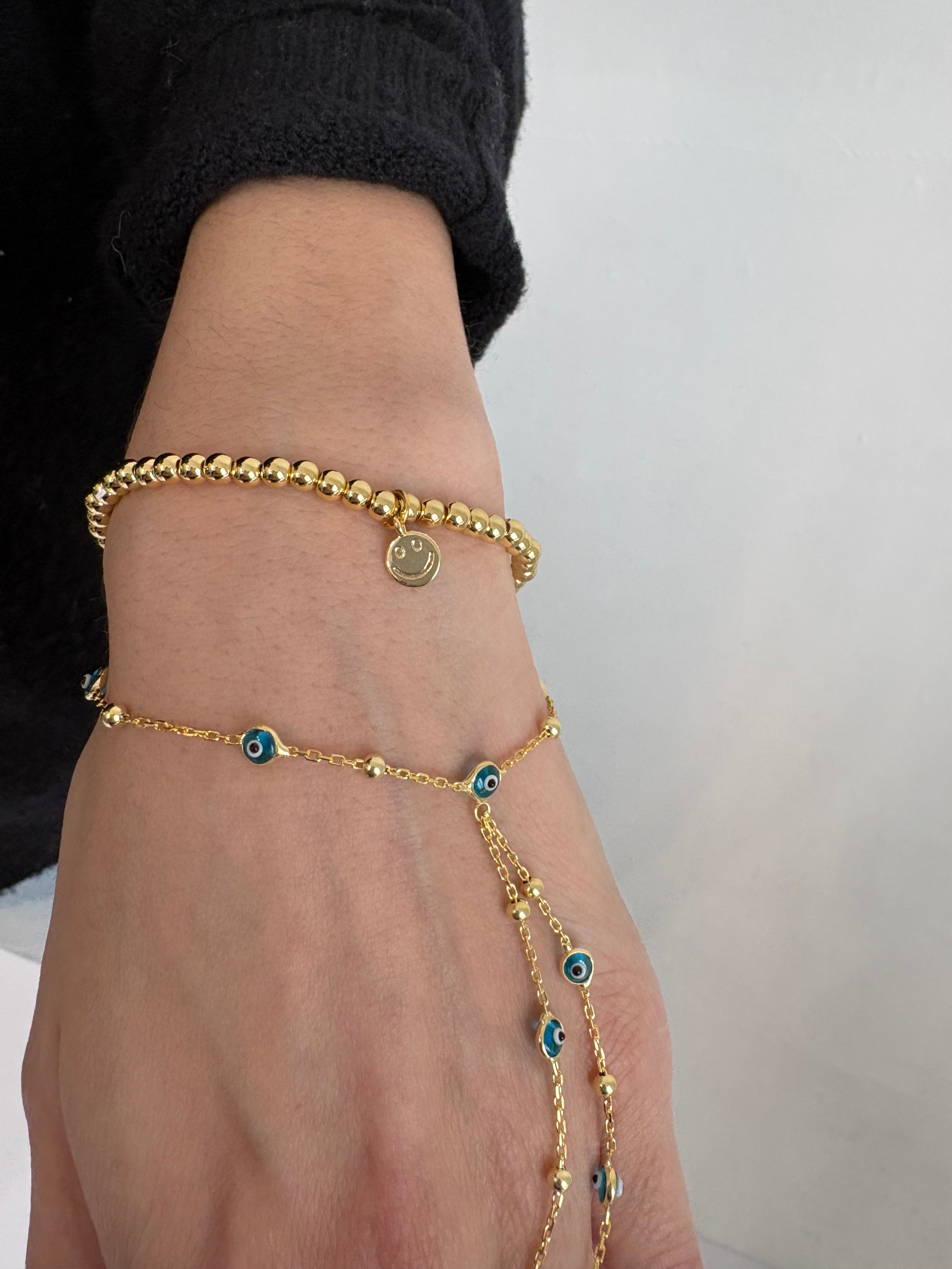 Gold Smiley Face Beaded Bracelet