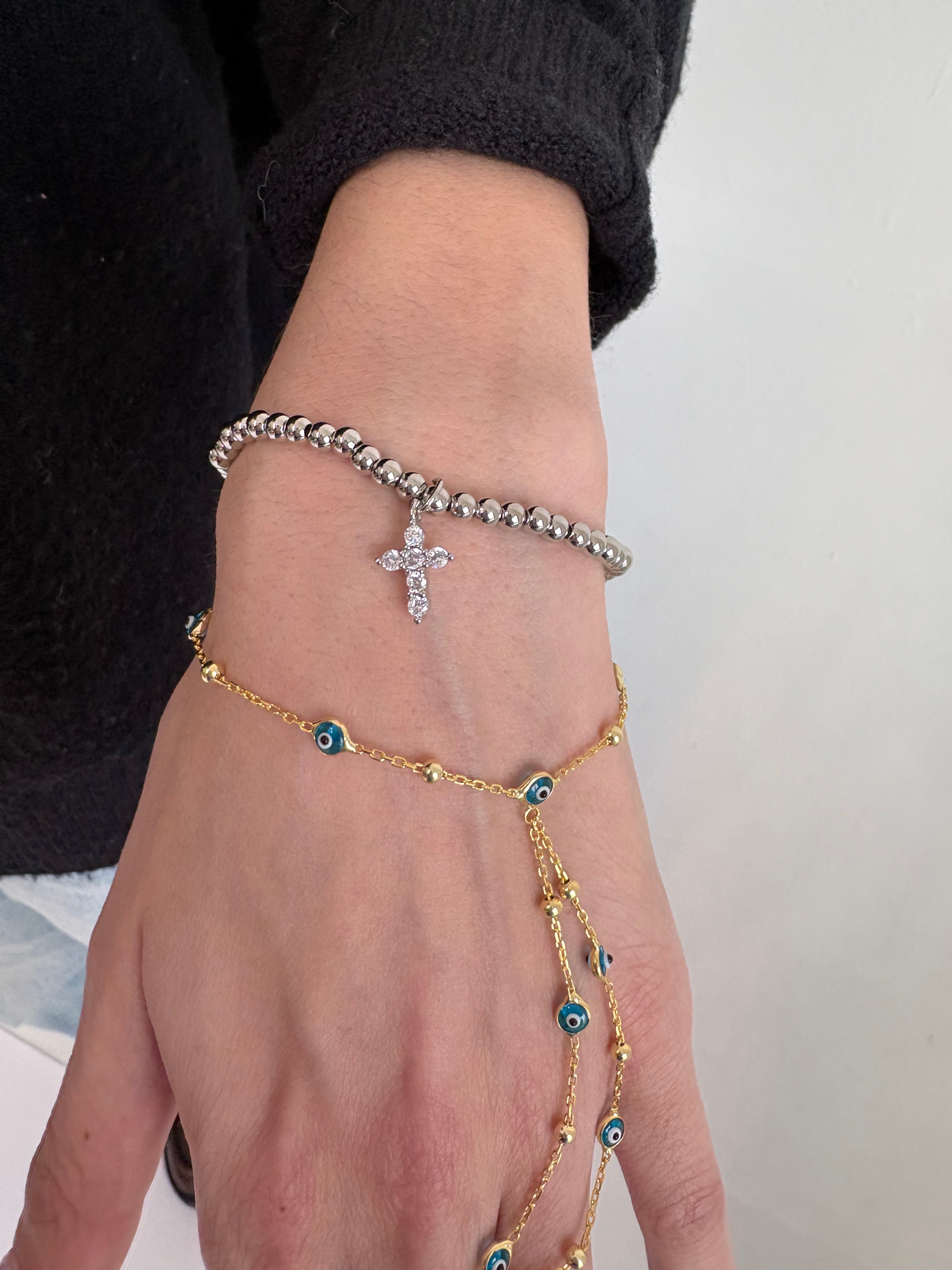Silver Cross Beaded Bracelet