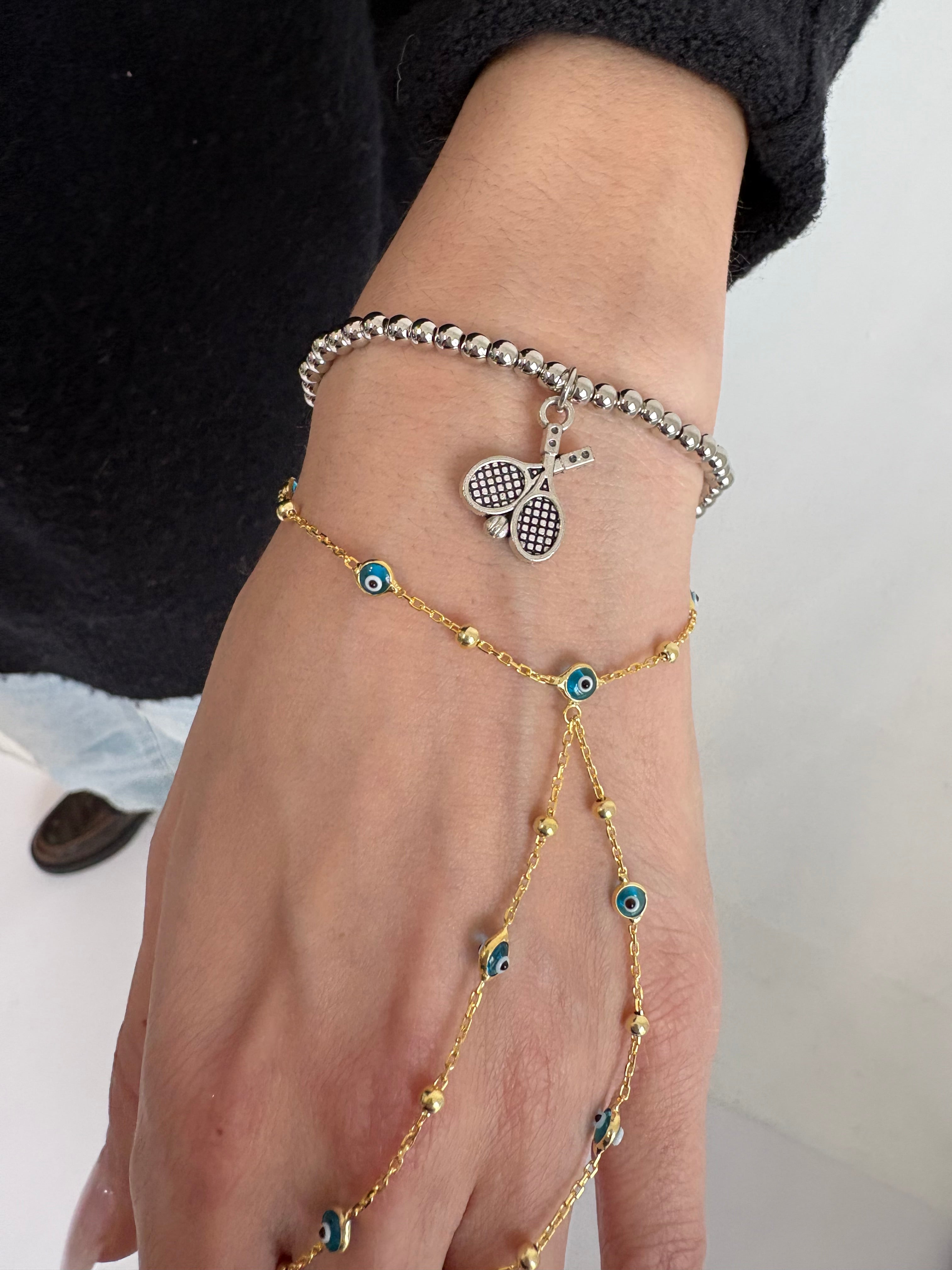 Silver Beaded Tennis Charm Bracelet