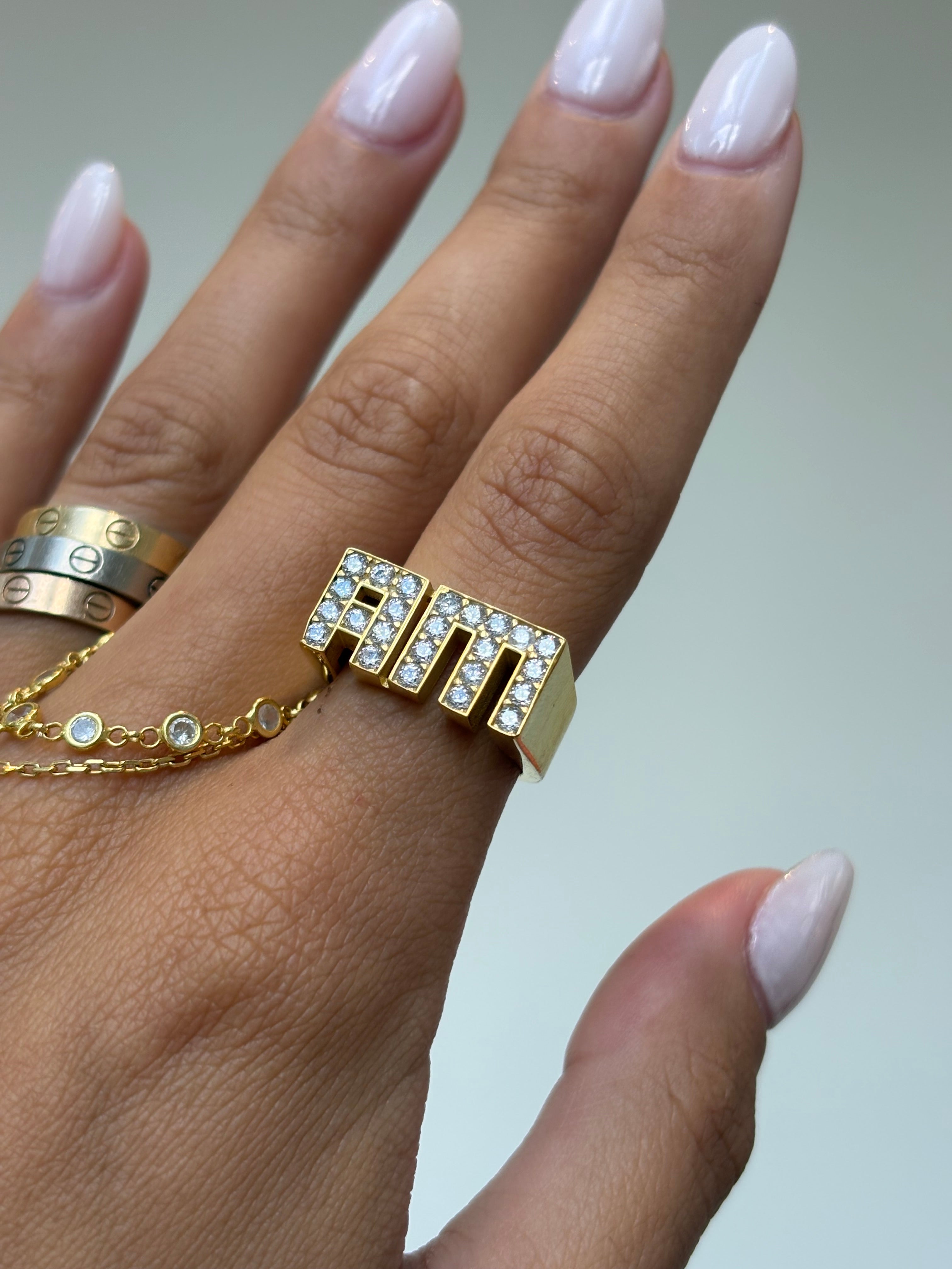The Diamond out Chunk Initials Ring