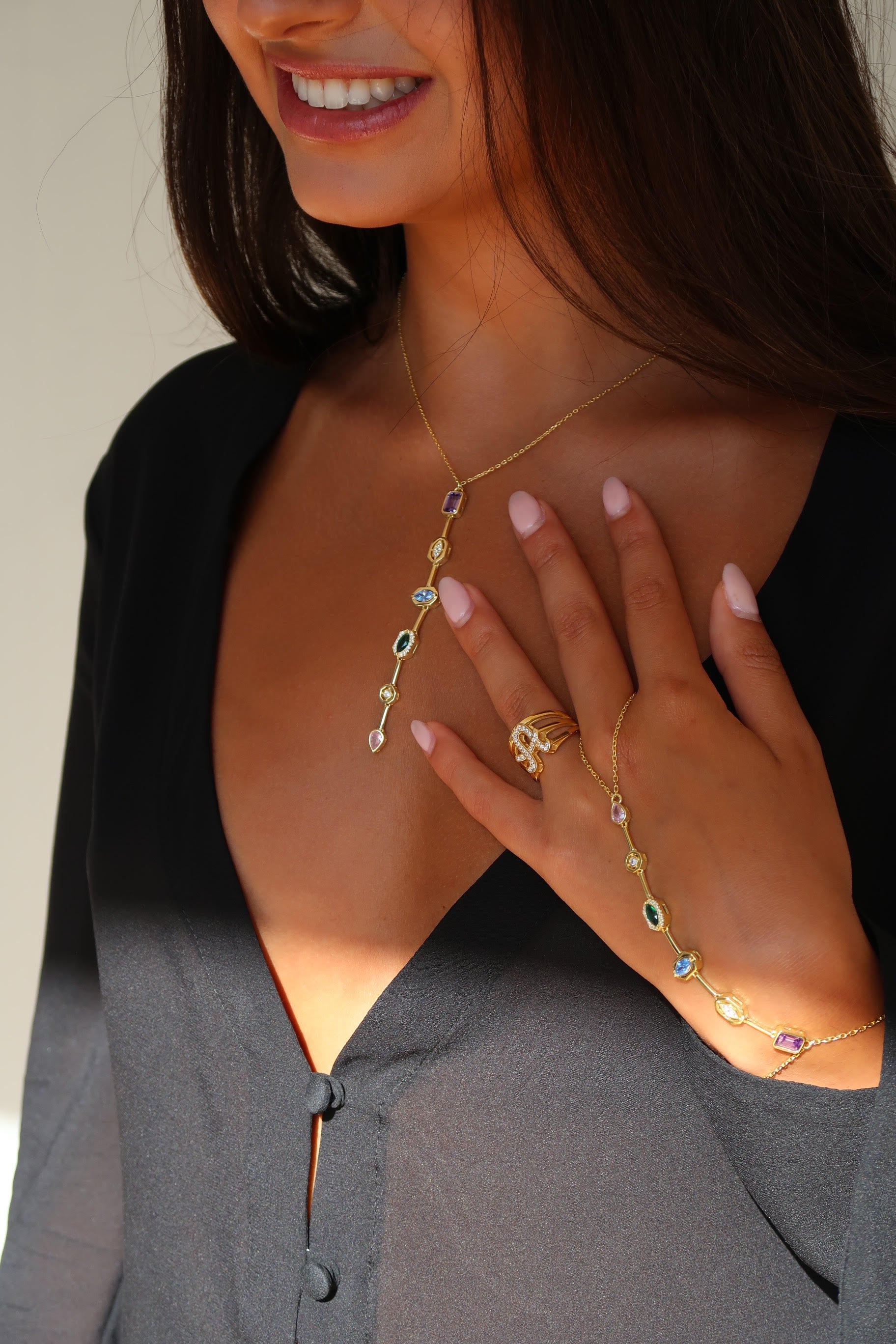 Colored Gem Handchain
