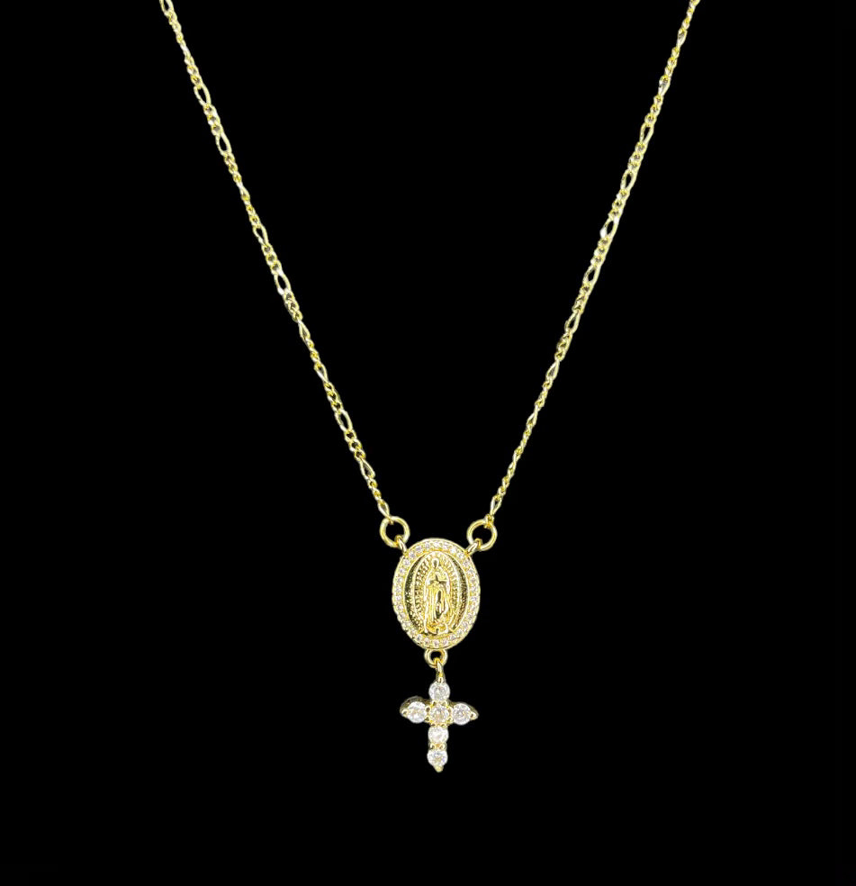 Cross and Mary Necklace